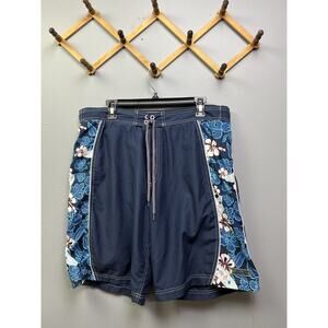 Marlin Trading Co Board/Swim Trunks Mens Large Mesh Lined Floral Blue